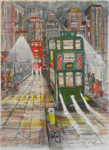 tram, hong kong, painting,