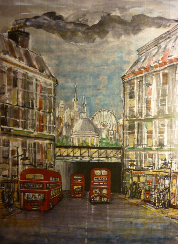 london, fleet street, routemaster, acrylic, painting, bus, saint pauls, london eye,