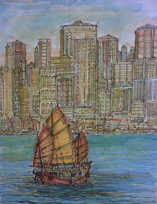 hong kong, junk, boat, cityscape, detail, harbour,