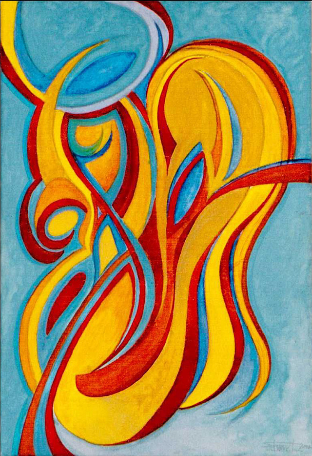 nation, world, society, angel, people, figures, futuristic, glory, peace, red, yellow, painting, abstract,